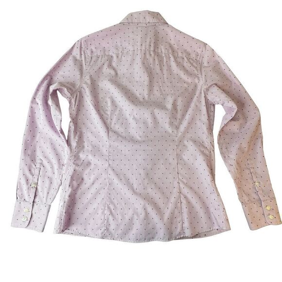 LANDS’ END Pink White Pinstripe Swiss Dot Supima Button Front Shirt Size 6 - Picture 9 of 14